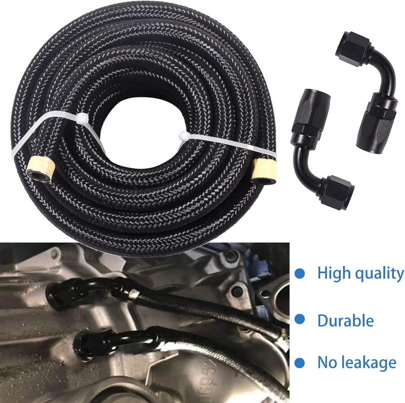 JSDAN Store 6AN Fuel Line Kit 15FT 4L60E 4L65E CPE Fuel Hose, Stainless Steel 6AN Nylon Braided Fuel Line Hose Fitting Transmission for land vehicles Oil Cooler Line Hose with 6AN 90 degree&Straight Hose Ends - Image 4